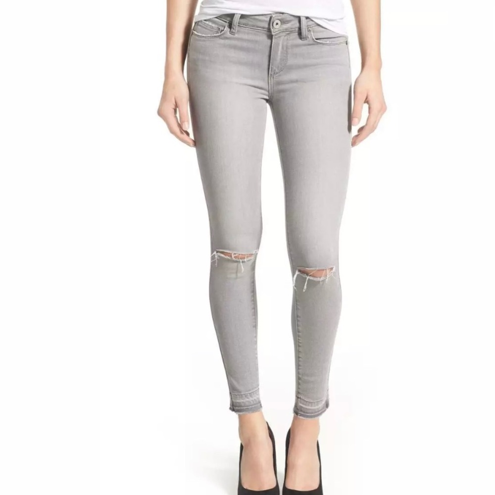 Paige grey frayed mid rise skinny jeans